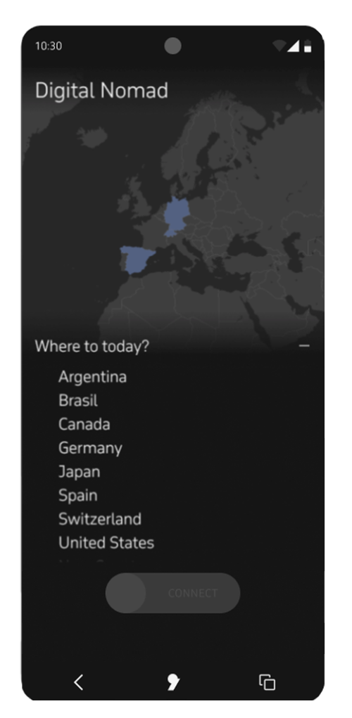 Screen about "Digital Nomad" section on Apostrophy- Where to today?