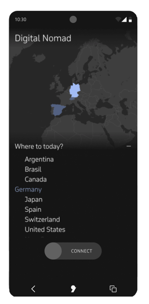 Screen about "Digital Nomad" section on Apostrophy - Where to today?