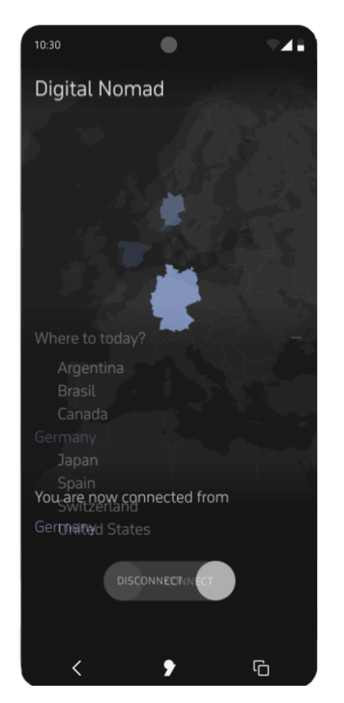 Screen about "Digital Nomad" section on Apostrophy- Where to today?