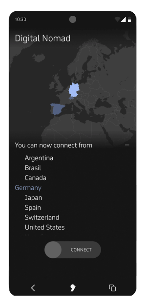 Screen about "Digital Nomad" section on Apostrophy - You can now connect from