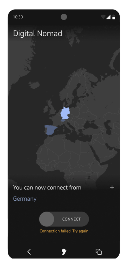 Screen about "Digital Nomad" section on Apostrophy - You can now connect from "connection failed"